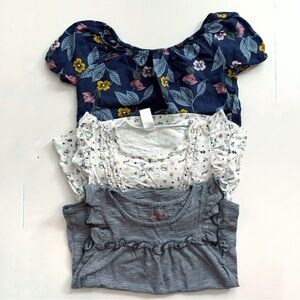 Carter's Girls Floral Navy, White & Gray Tops - 3 Pack